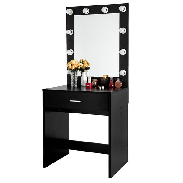 With a Warm Light Cannon Large Mirror Single Drawer Dressing Table Black