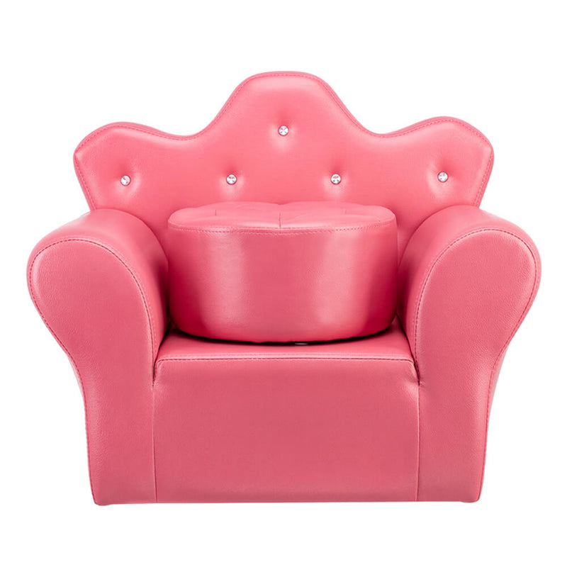 Kids Sofa With Upholstered Armchair with Ottoman Embedded Crystal Rose Red