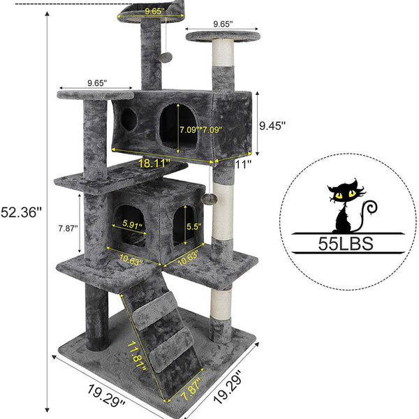 53 Inches Multi-Level Cat Tree Stand House Kittens Activity Tower (Grey)
