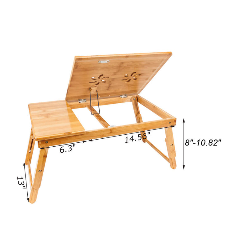 Double Flowers Engraving Adjustable Bamboo Computer Desk, 21 inches