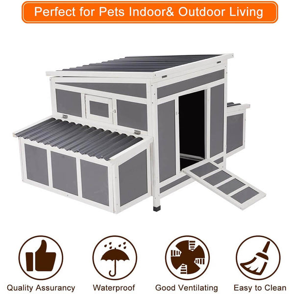 Outdoor Large Chicken Coop Wooden Cage Gray