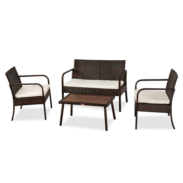 4 Pieces Patio Rattan Wicker Chair, Outdoor Sectional Furniture Set, Brown