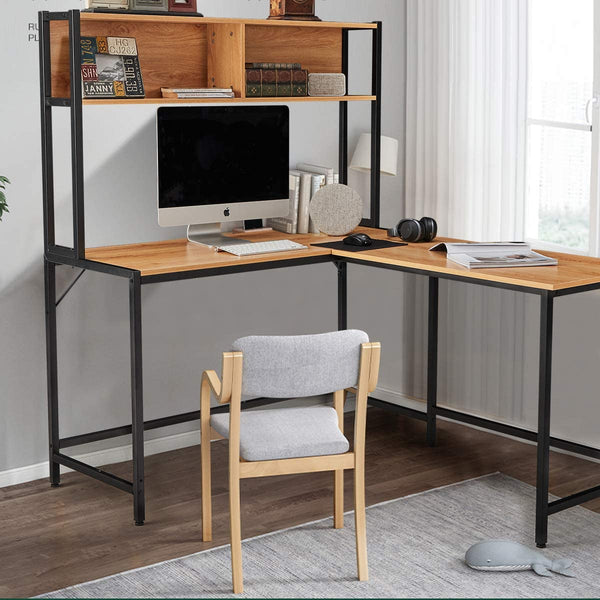 L Shape Computer Desk with Hutch Space-Saving Corner Desk Workstation for Home Office
