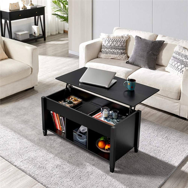 Lift Tabletop Coffee Tables Wood Living Room Furniture Hidden Compartment Black