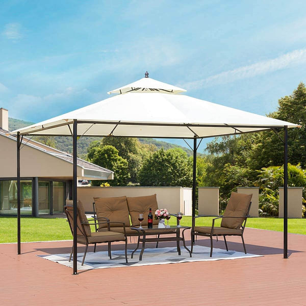 10 x 12 FT Double-Roof Softtop Gazebo Canopy, Outdoor Steel Frame Gazebo Tent for Patio or Deck, Cream