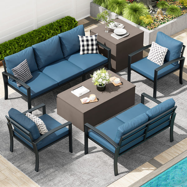 Outdoor Patio Furniture Sets with Two Storage Boxes Patio Furniture for Garden, Blue