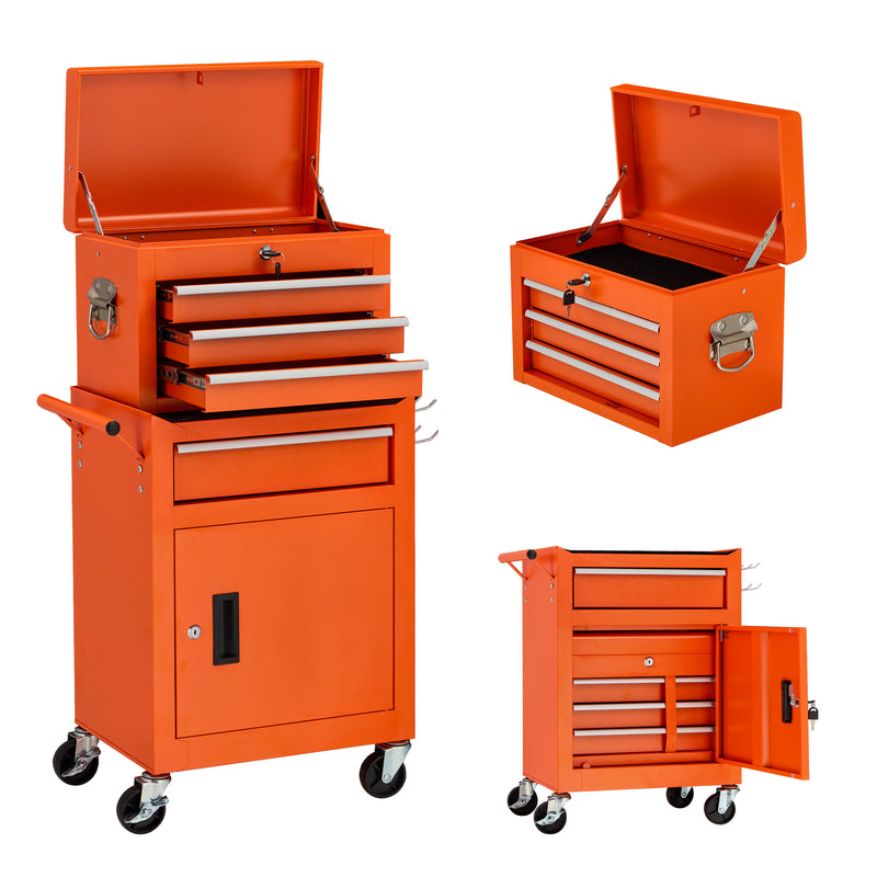 Danrelax Multi-Functional Rolling Tool Chest – Heavy Duty Tool Cart with Wheels, Tool Cabinet, Tool Storage for Mechanics, Cold-Rolled Steel, Rolling Toolbox with Drawers Lockable Tool Box, Orange