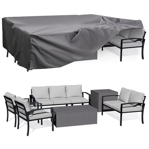 YODOLLA Outdoor Patio Furniture Sets with Two Storage Boxes and Cover Patio Furniture for Garden, Light Gray
