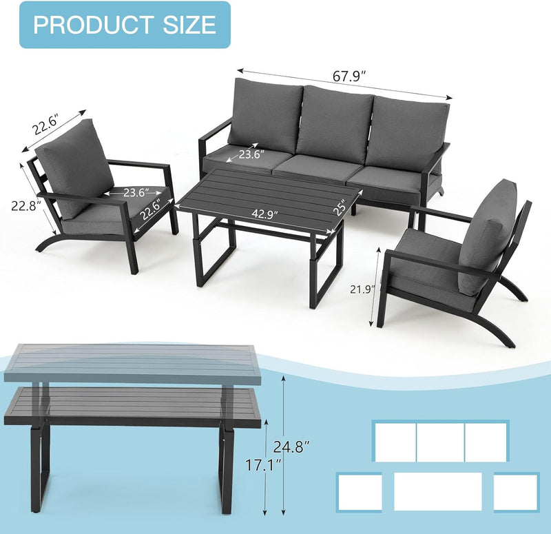AECOJOY Aluminum Patio Furniture with Waterproof Cover Set Modern Metal Outdoor Patio Furniture Clearance, Adirondack Patio Conversation Sets for Lawn, Backyard, and Deck Dark Grey