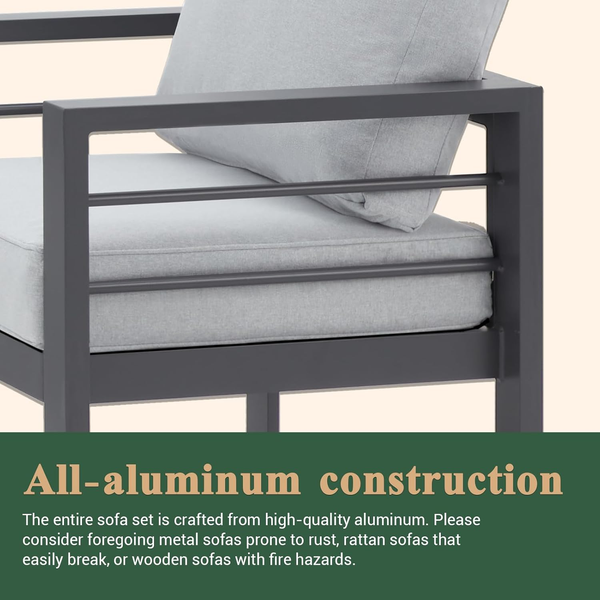 AECOJOY Aluminum Patio Furniture Sets with Waterproof Cover, Aluminum Outdoor Furniture Sets Metal Patio Sets for Balcony, Light Grey