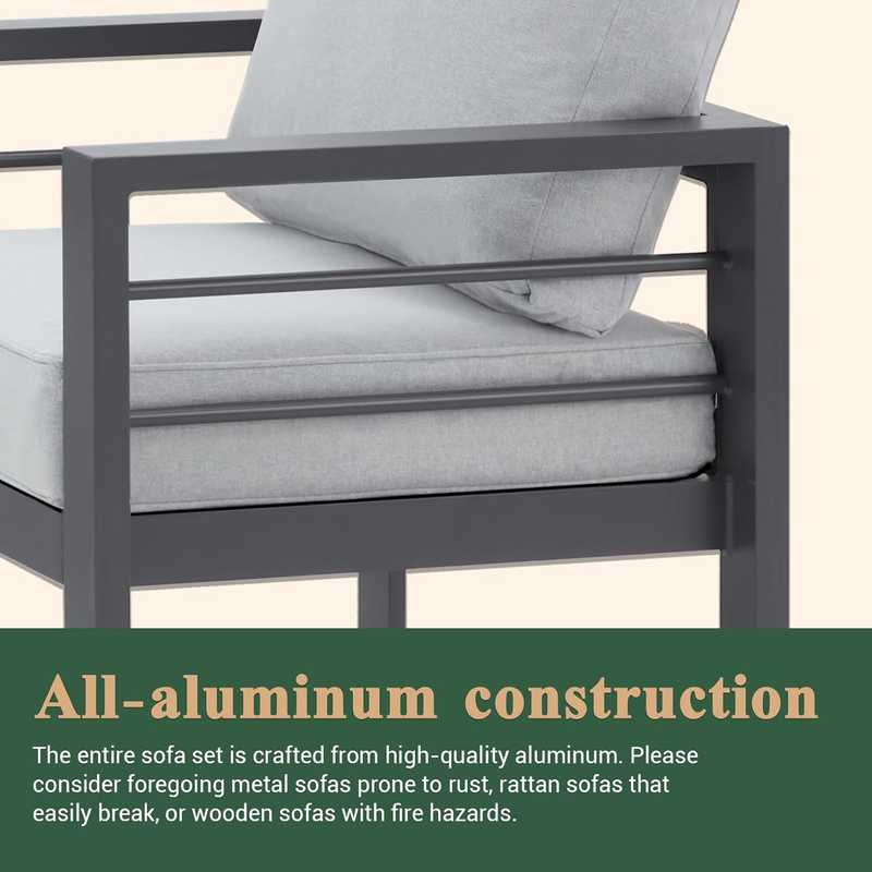 AECOJOY Aluminum Patio Furniture Sets with Waterproof Cover, Aluminum Outdoor Furniture Sets Metal Patio Sets for Balcony, Light Grey