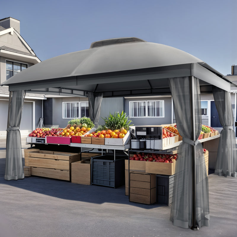 10 x 13ft Gazebo Canopy Heavy-Duty Waterproof Gazebo with Double Curved Roofs, Mosquito Netting and Privacy Screens, Grey
