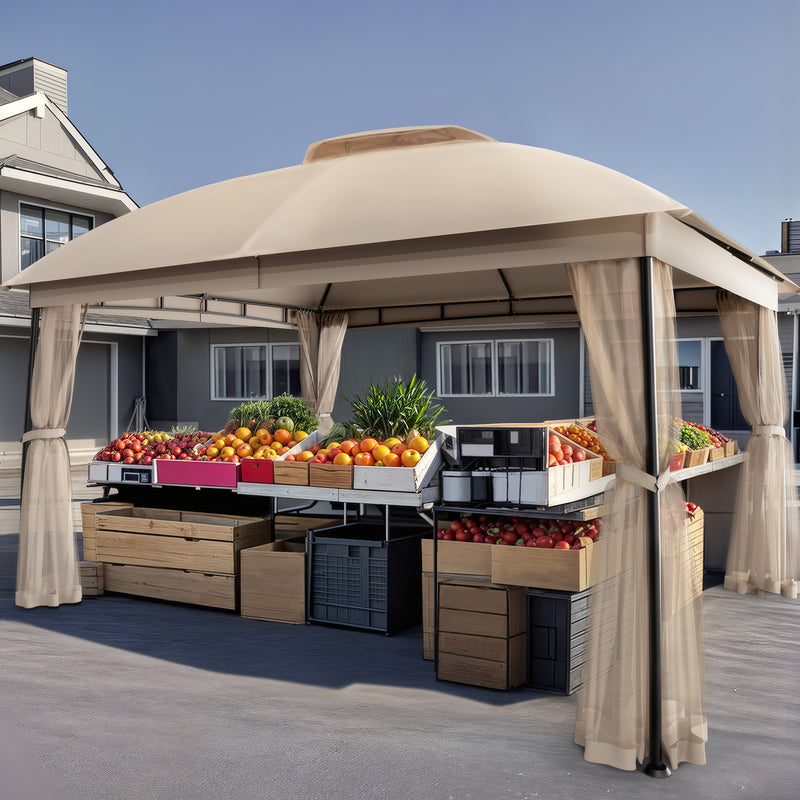 10 x 13ft Gazebo Canopy Heavy-Duty Waterproof Gazebo with Double Curved Roofs, Mosquito Netting and Privacy Screens, Yellow
