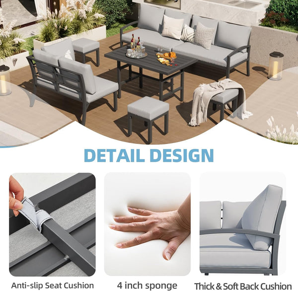 AECOJOY 7 Pieces Metal Patio Furniture Sets with Waterproof Cover on sale Patio Conversation Set Outdoor Sectional Sofa Metal Dining Furniture, Light Gray