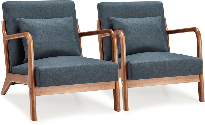 Aecojoy Accent Chair for Living Room Mid Century Modern Fabric Arm Chair Set of 2 in Blue for Bedroom