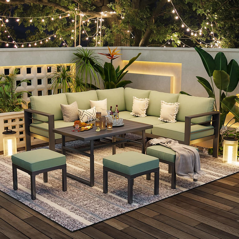AECOJOY Aluminum Patio Furniture Sets with Waterproof Cloth Cover Outdoor Conversation Sets on Sale for Backyard,Green