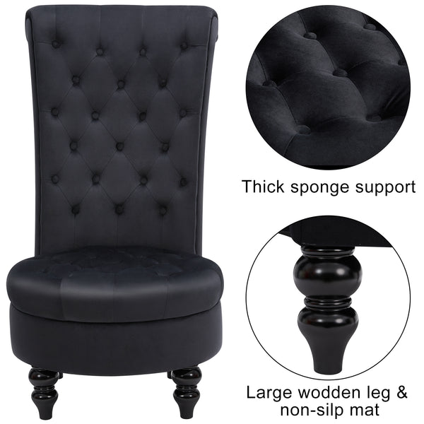 AVAWING Throne Royal Chair Set of 1 for Living Room, Button-Tufted Accent Armless High Back Chair with 24.6 Inch Larger Seat, Thick Padding and Rubberwood Legs, Mysterious Black