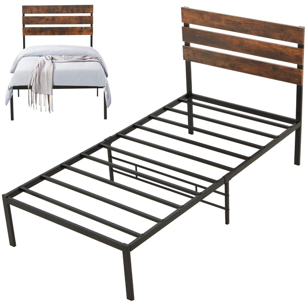 AVAWING 14.2 Inch Twin Bed Frames with Headboard & Steel Slats Support, Modern Metal Platform, Mattress Foundation, No Box Spring Needed, Easy Assembly, Black