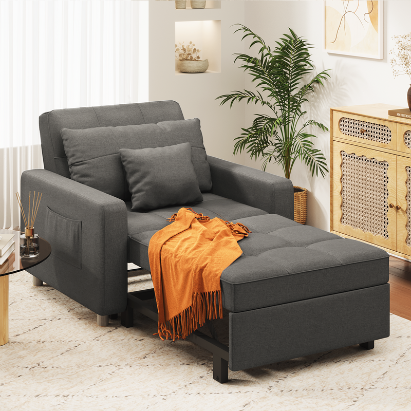 YODOLLA 3-in-1 Futon Convertible Sleeper Sofa Bed Chair for Living Room,Pull Out Couch in New Gray
