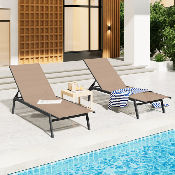 YODOLLA Patio Aluminum Lounge Chairs for Outside Adjustable Outdoor Chaise Lounge for Outside Pool Set of 2 - Beige