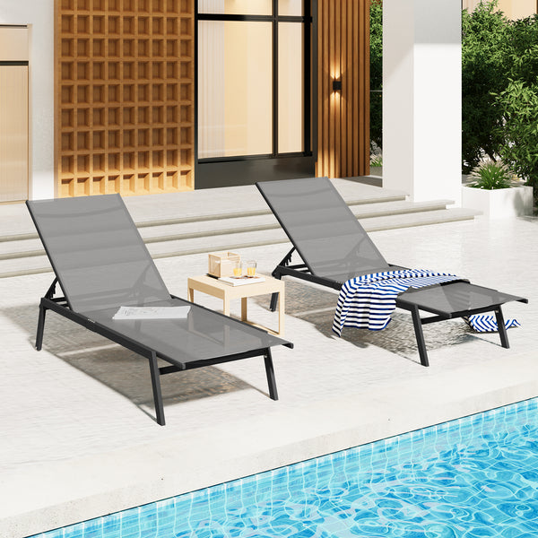 YODOLLA Patio Aluminum Lounge Chairs for Outside Adjustable Outdoor Chaise Lounge for Outside Pool Set of 2 - Dark Gray