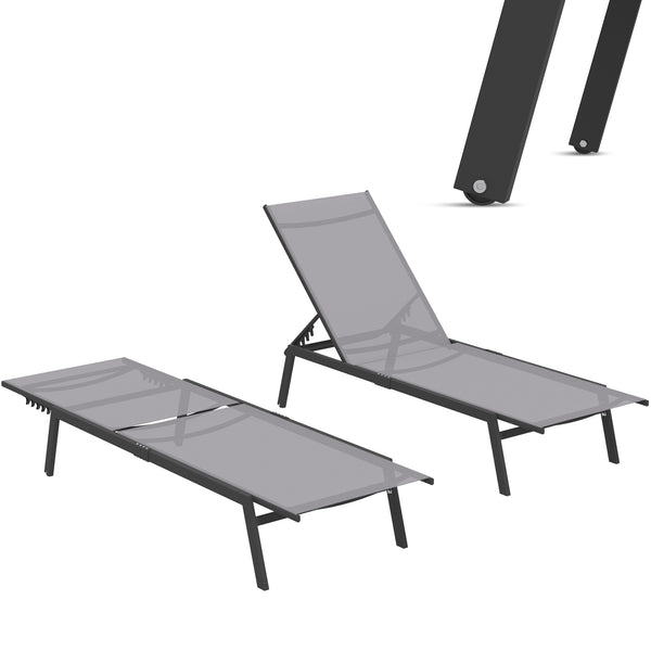 YODOLLA Patio Aluminum Lounge Chairs for Outside Adjustable Outdoor Chaise Lounge for Outside Pool Set of 2 - Dark Gray