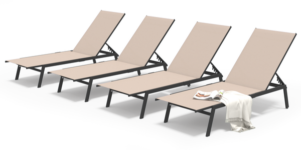 YODOLLA Patio Aluminum Lounge Chairs for Outside Adjustable Outdoor Chaise Lounge for Outside Pool Set of 4 - Beige