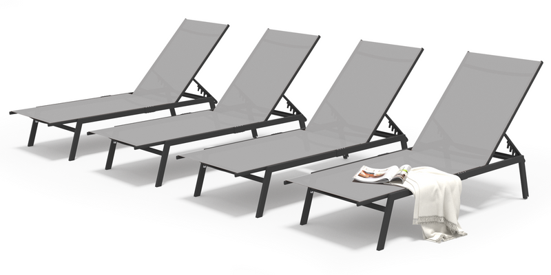 YODOLLA Patio Aluminum Lounge Chairs for Outside Adjustable Outdoor Chaise Lounge for Outside Pool Set of 4 - Dark Gray