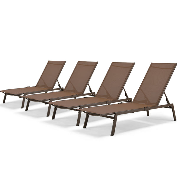 YODOLLA Patio Aluminum Lounge Chairs for Outside Adjustable Outdoor Chaise Lounge for Outside Pool Set of 4 - Brown