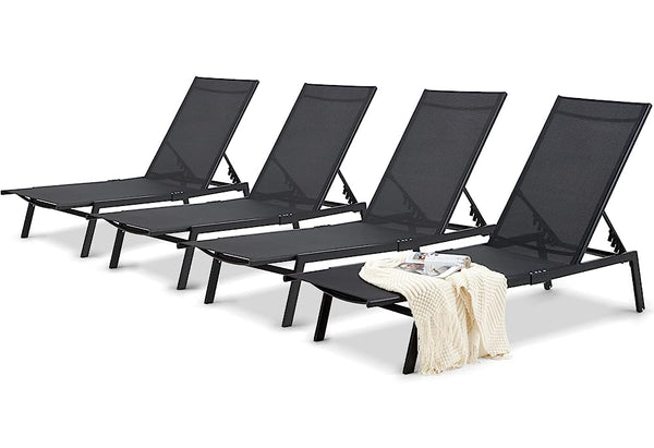 YODOLLA Patio Aluminum Lounge Chairs for Outside Adjustable Outdoor Chaise Lounge for Outside Pool Set of 4 - Black