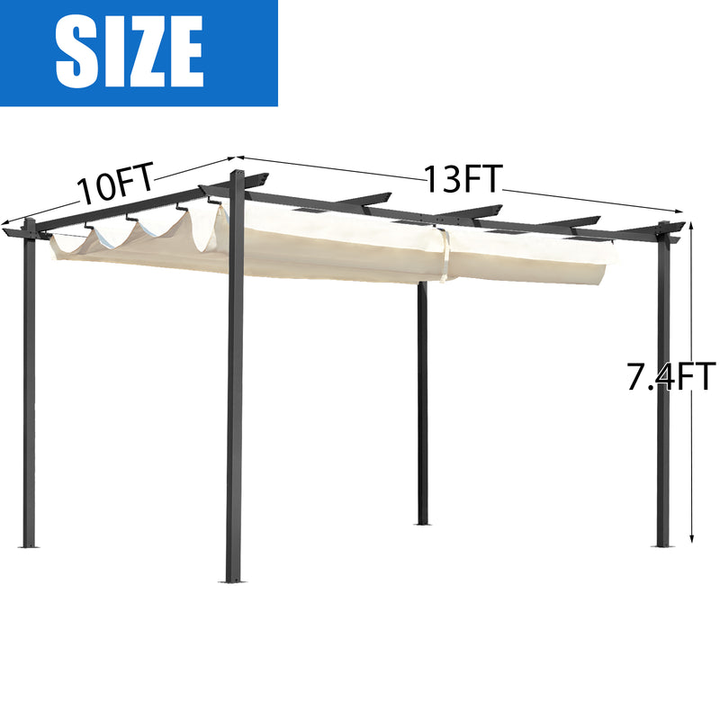 AVAWING 10FT x 13FT Pergola for Outdoor,Patio Retractable Pergola Canopy Aluminum Frame Metal Pergola for Yard (Beige)