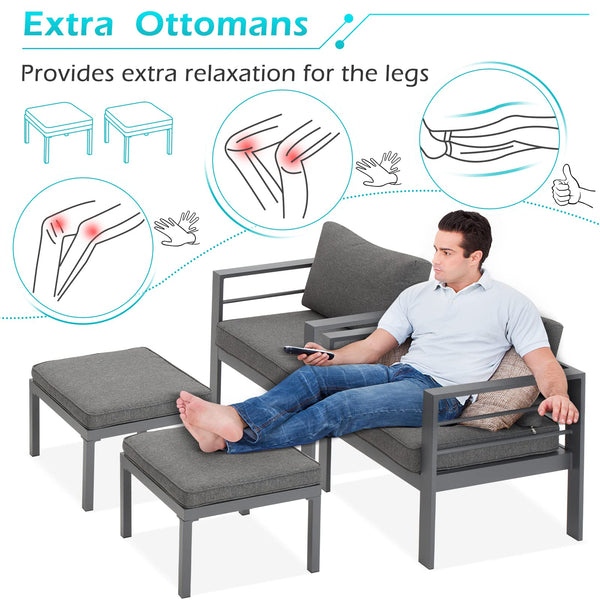 AECOJOY Patio Furniture Sets on sale, Aluminum Outdoor Furniture Set with Fire Pit Outdoor Sectional Sofa- Dark Gray