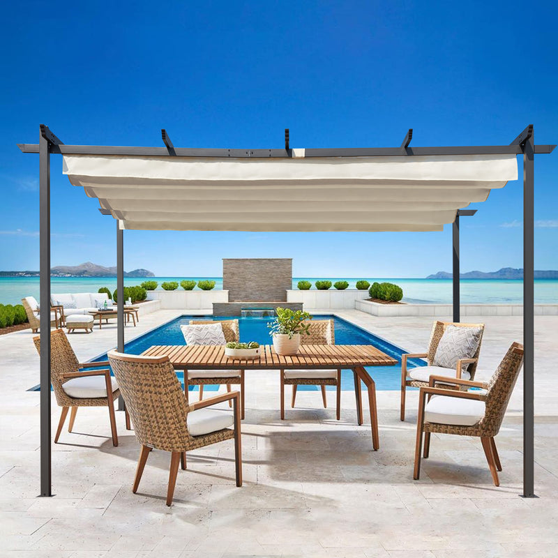 AVAWING 10FT x 13FT Pergola for Outdoor,Patio Retractable Pergola Canopy Aluminum Frame Metal Pergola for Yard (Beige)