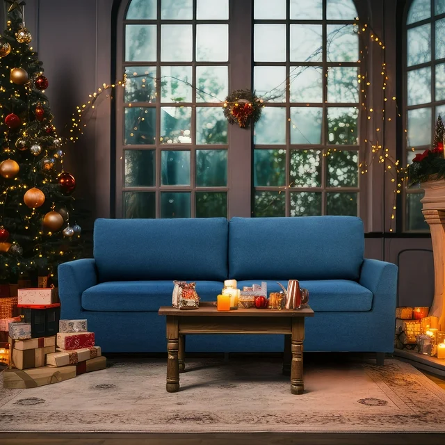 Loveseat Sofa Couch for Living Room, Upholstered 3-Seat Couch in Blue