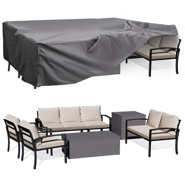 AECOJOY Metal Patio Furniture Set with Cover Outdoor Furniture sets With Storage Boxes on Sale with Beige Cushion for Balcony Porch, Lawn and More