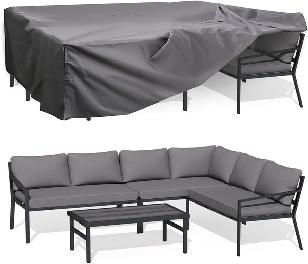 YODOLLA 7 Pieces Aluminum Patio Furniture Set with Waterproof Cover Patio Conversation Set For Outdoor with Grey Cushions
