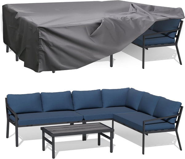 YODOLLA 7 Pieces Aluminum Patio Furniture Set with Waterproof Cover Patio Conversation Set For Outdoor with Navy Cushions