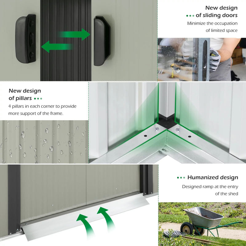 AECOJOY Galvanized Steel Outdoor Storage Shed with Sliding Door, 8 x 6 ft. Metal Storage Building