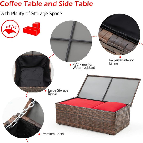 7 Pieces Patio Furniture Set-Red