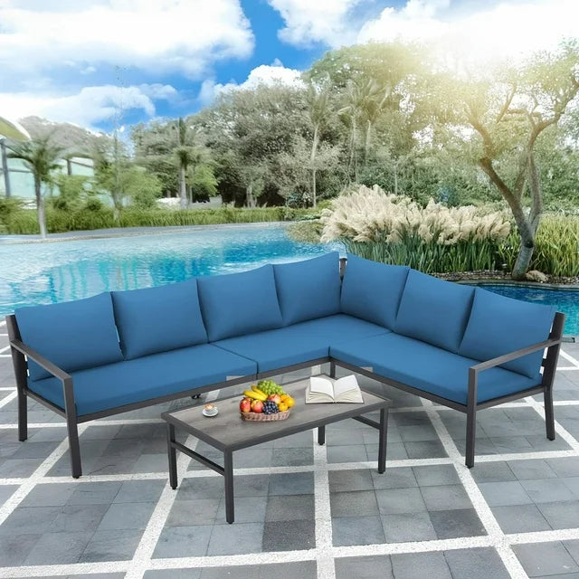 Danrelax 4 Pieces Aluminum Patio Furniture Set,BLUE