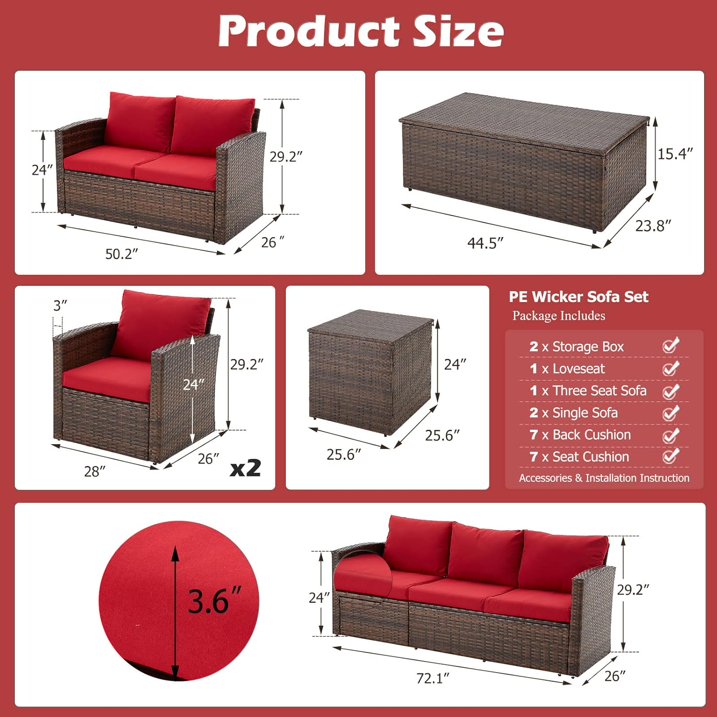 7 Pieces Patio Furniture Set-Red