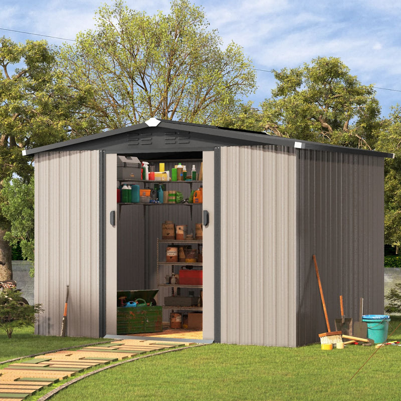 AECOJOY Galvanized Steel Outdoor Storage Shed with Sliding Door, 8 x 6 ft. Metal Storage Building