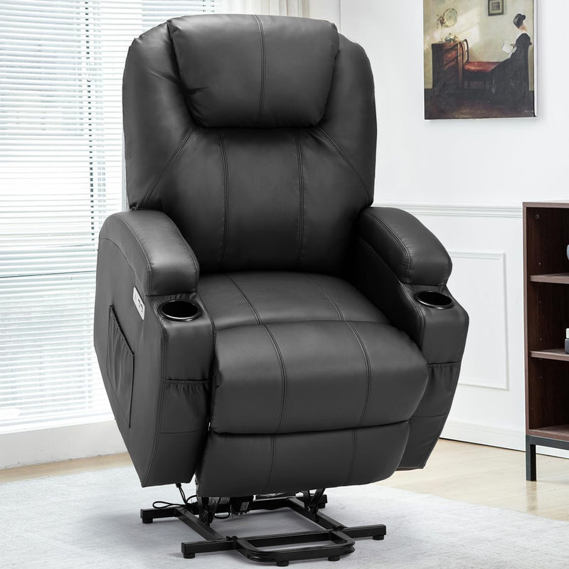 Danrelax Power Lift Chair Recliner Sofa for Elderly, Heavy Duty & Safety Motion Reclining Mechanism, 2 Side Pockets and Cup Holders, USB Ports, Black
