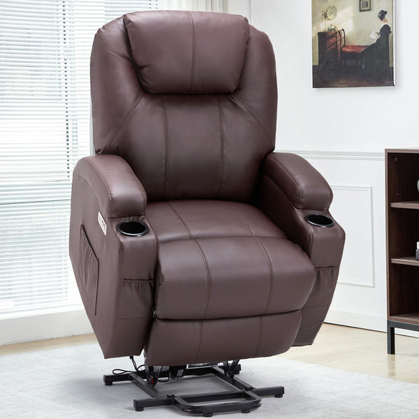 Danrelax Power Lift Chair Recliner Sofa for Elderly, Heavy Duty & Safety Motion Reclining Mechanism, 2 Side Pockets and Cup Holders, USB Ports, Brown