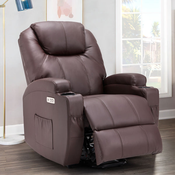 Danrelax Power Lift Chair Recliner Sofa for Elderly, Heavy Duty & Safety Motion Reclining Mechanism, 2 Side Pockets and Cup Holders, USB Ports, Brown