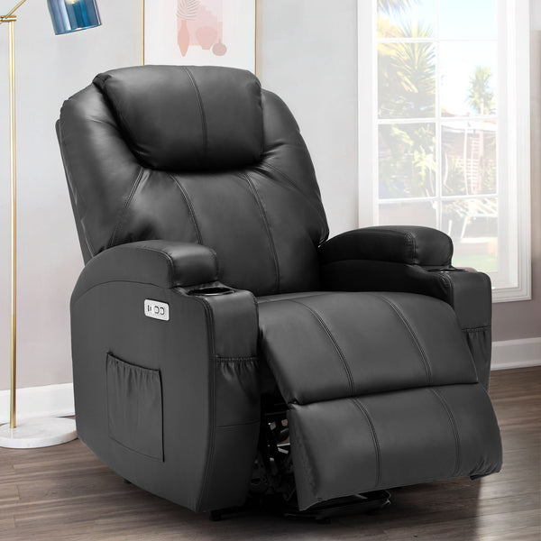 Danrelax Power Lift Chair Recliner Sofa for Elderly, Heavy Duty & Safety Motion Reclining Mechanism, 2 Side Pockets and Cup Holders, USB Ports, Black