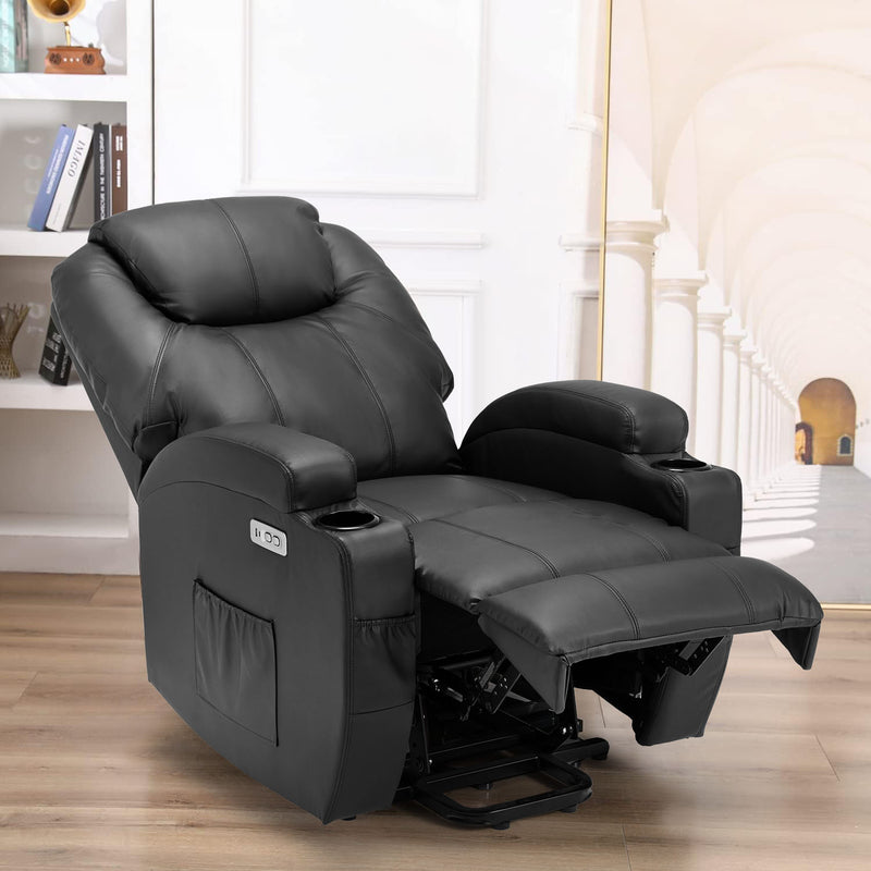 Danrelax Power Lift Chair Recliner Sofa for Elderly, Heavy Duty & Safety Motion Reclining Mechanism, 2 Side Pockets and Cup Holders, USB Ports, Black