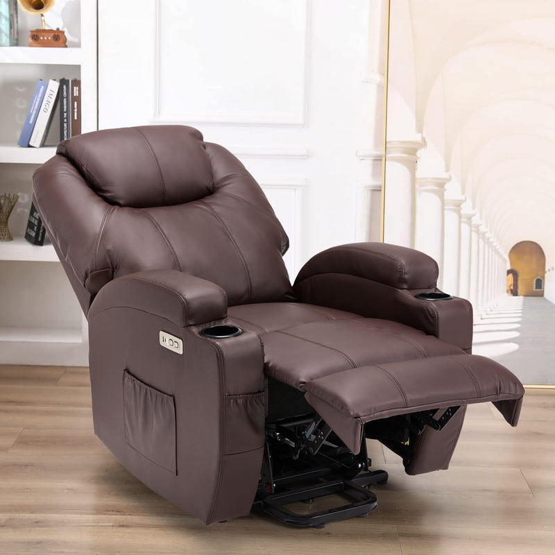 Danrelax Power Lift Chair Recliner Sofa for Elderly, Heavy Duty & Safety Motion Reclining Mechanism, 2 Side Pockets and Cup Holders, USB Ports, Brown