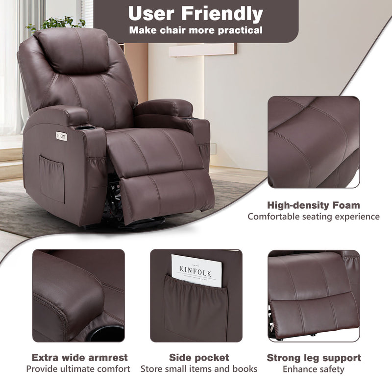 Danrelax Power Lift Chair Recliner Sofa for Elderly, Heavy Duty & Safety Motion Reclining Mechanism, 2 Side Pockets and Cup Holders, USB Ports, Brown