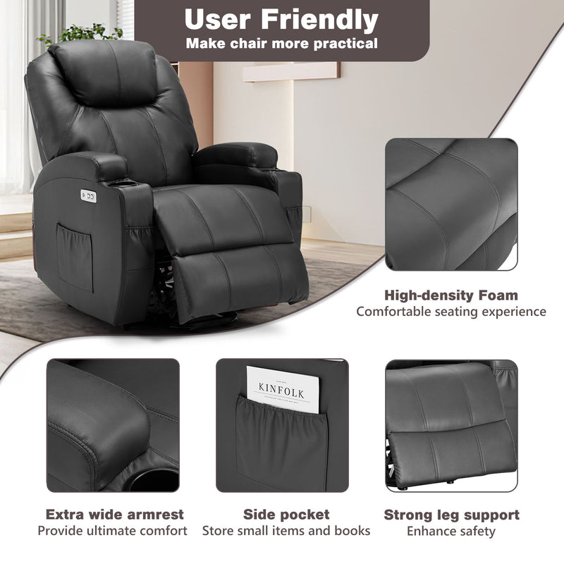 Danrelax Power Lift Chair Recliner Sofa for Elderly, Heavy Duty & Safety Motion Reclining Mechanism, 2 Side Pockets and Cup Holders, USB Ports, Black
